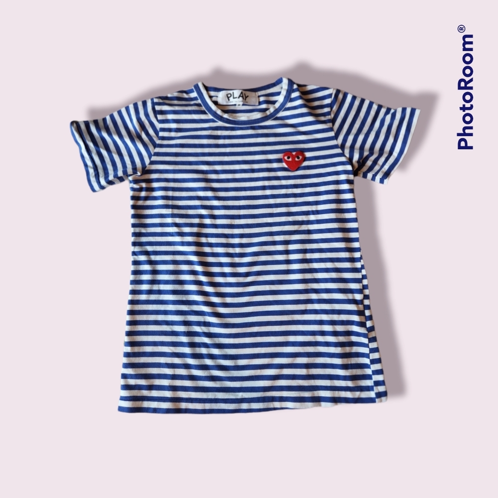 Comme des Garcons Blue and White Striped Tee